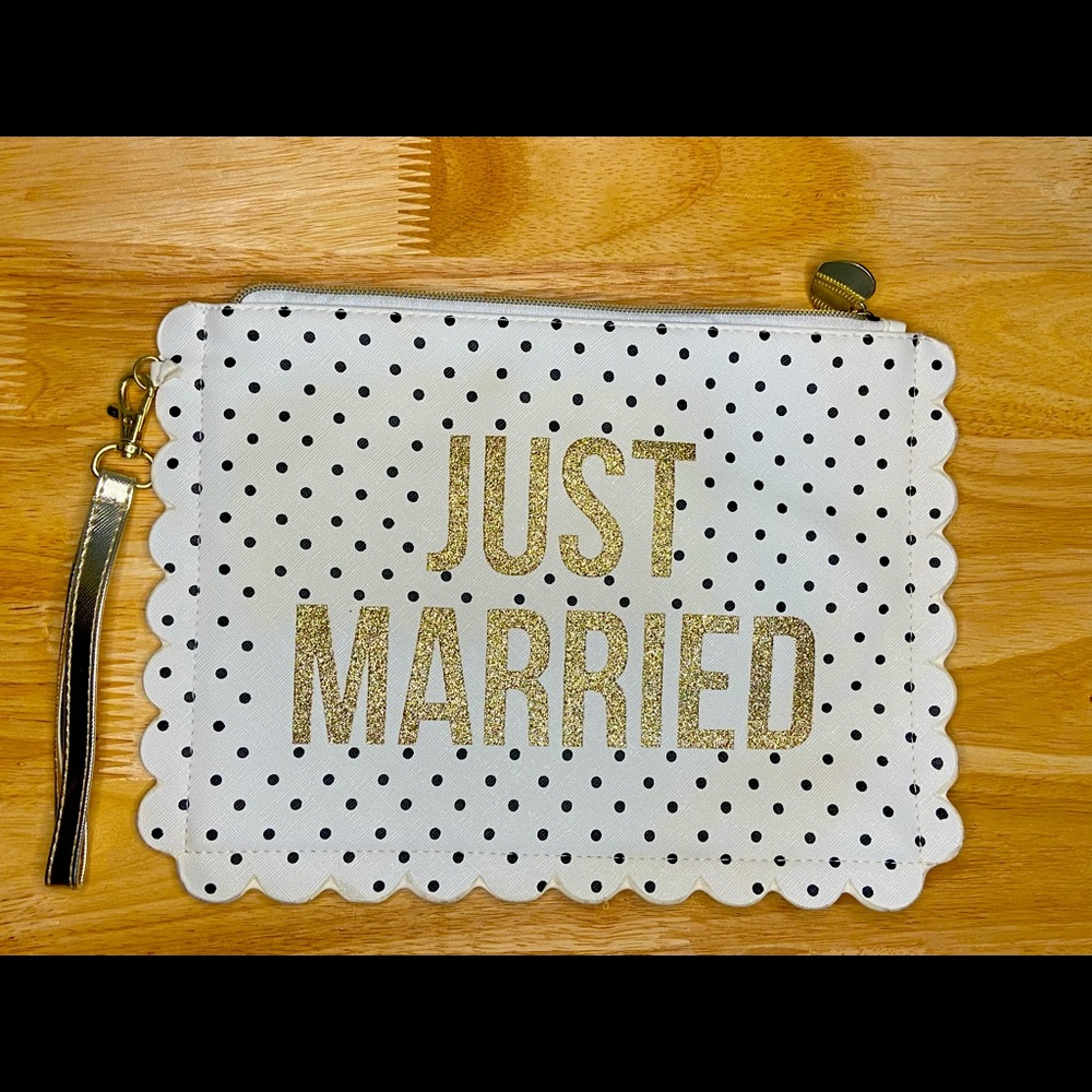 Just Married polka dot pouch